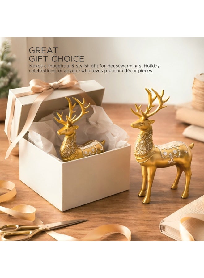 بيرام مجموعة الرنة الذهبية الفاخرة حجم كبير وصغير تماثيل رنة من الريزين مزينة بالكريستال ديكورات عيد الميلاد الراقية لزينة المنزل وعرض الطاولة والاحتفالات - Image 4